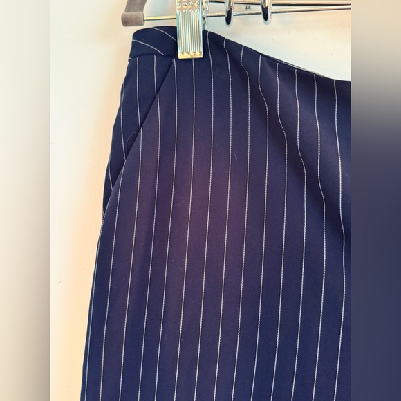 Chico's Blue + White Pinstrip Classic Straight-Leg Cut Trousers - Picture 4 of 15